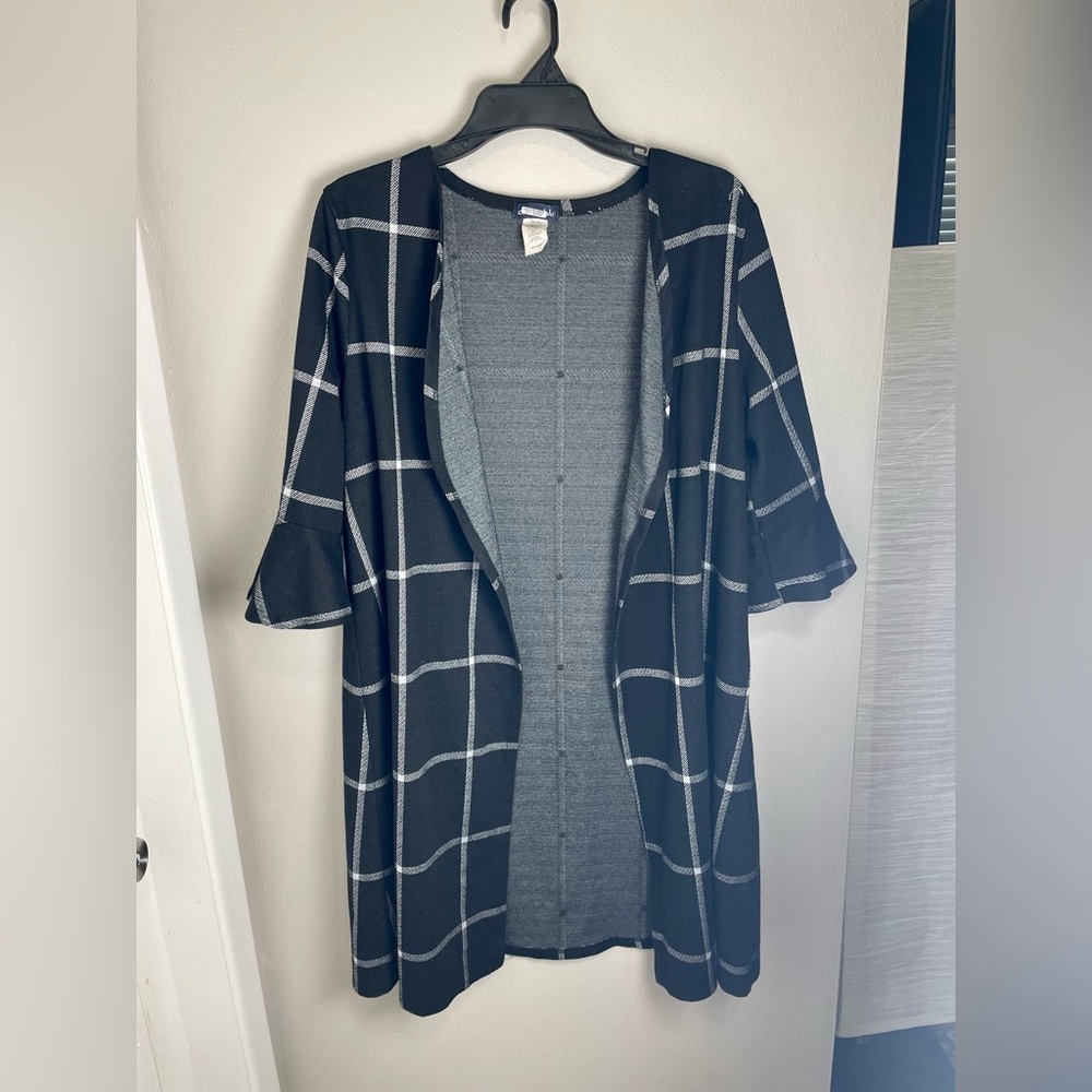Black and White Checkered Open Cardigan